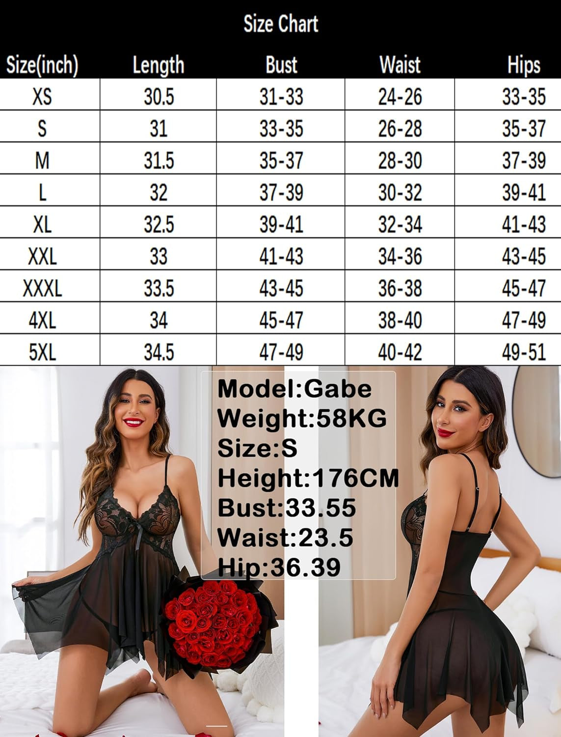 Lingerie for Women Lace Babydoll Sleepwear Boudoir Outfits plus Size Langeray XS-5XL